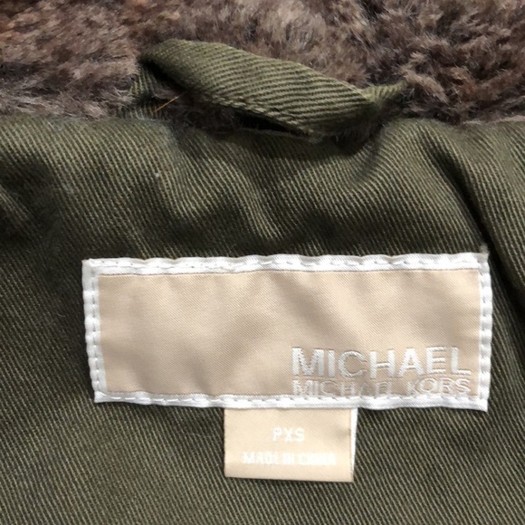 MICHAEL Michael Kors Military Jacket Size XSP XS Petite Army Green Fur Hooded - Picture 5 of 11